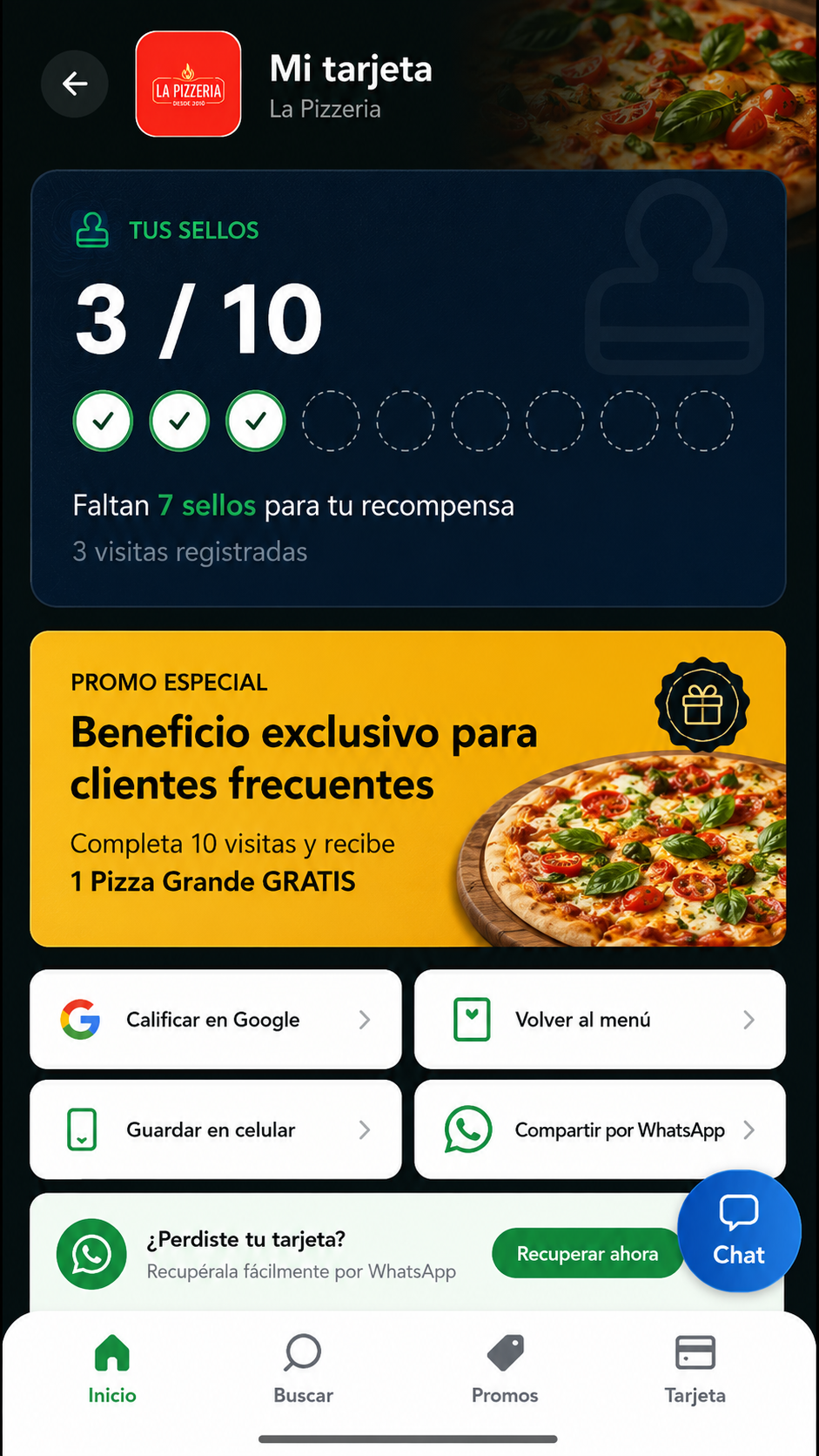 Ejemplo de tarjeta digital de sellos